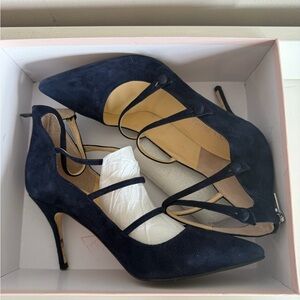 Ivanka Trump blue suede cutout pumps 7.5